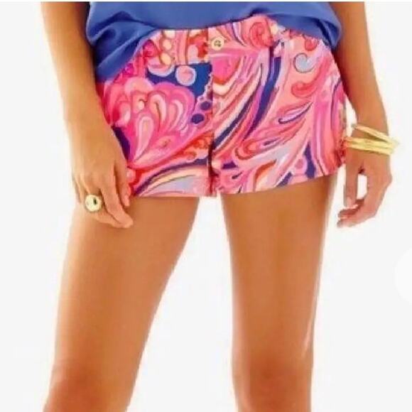 Lilly Pulitzer Walsh Shorts Reef Retreat Pattern Size 2 Pink and Blue Watercolor - Picture 3 of 10